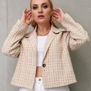 NWOT Plaid Single Button Tweed Coat